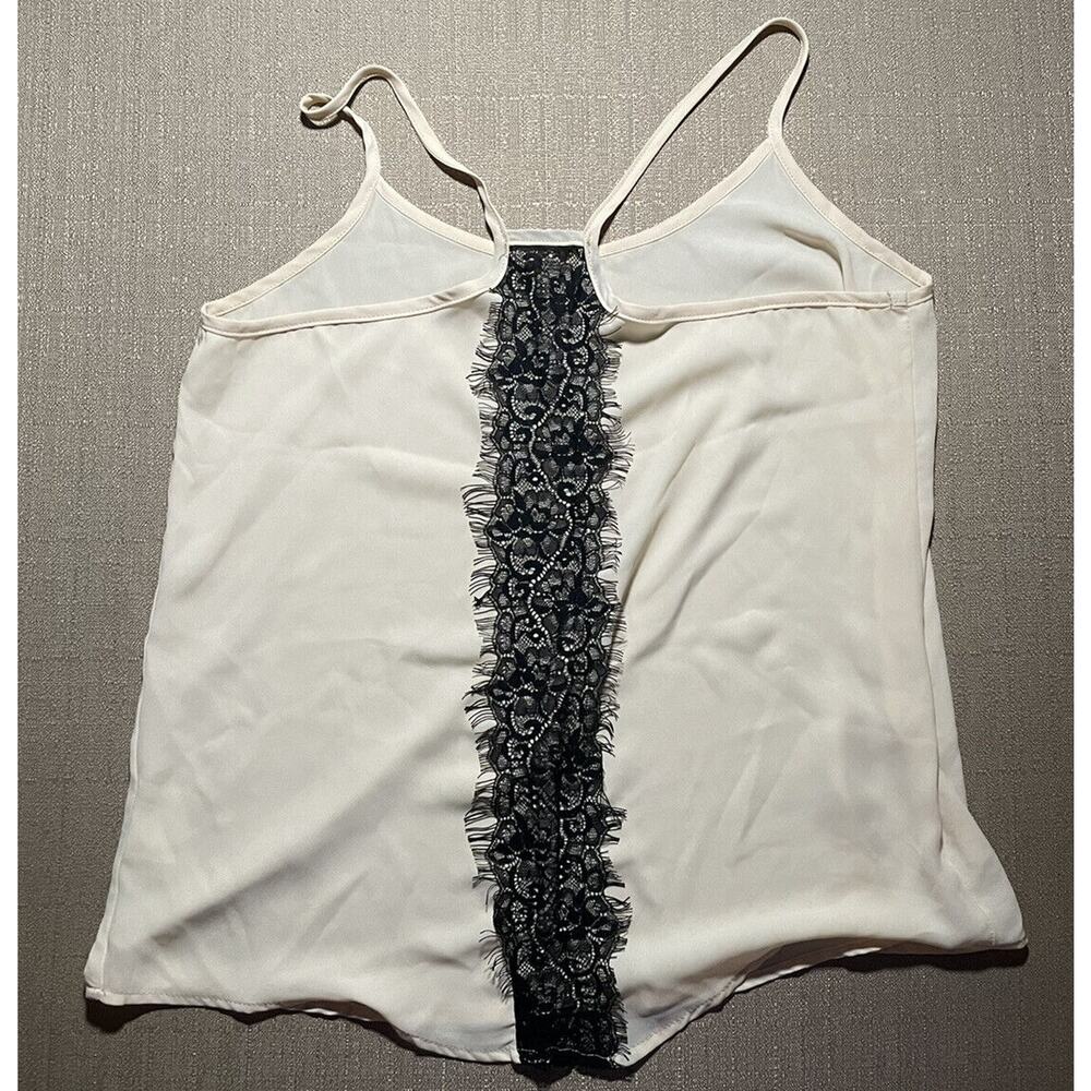 POP Philosophy Of Paek Women’s XS Extra Small Blouse Beige Ivory W Black Lace